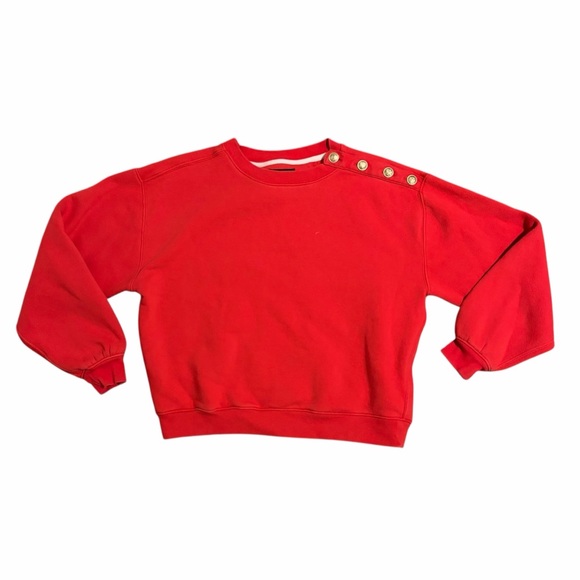 J Crew Heritage Fleece Cropped Sweatshirt with Gold Buttons Red Nautical X Small - Picture 2 of 6